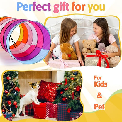 27.6 Inch Large Play Tunnel for Kids Pop Up Play Tunnel Tent Colorful Crawl Tunnel for Toddlers Babies Children or Dogs, Collapsible Gift for Boy Girl Tunnel Toys Indoor Outdoor (2 Pcs)