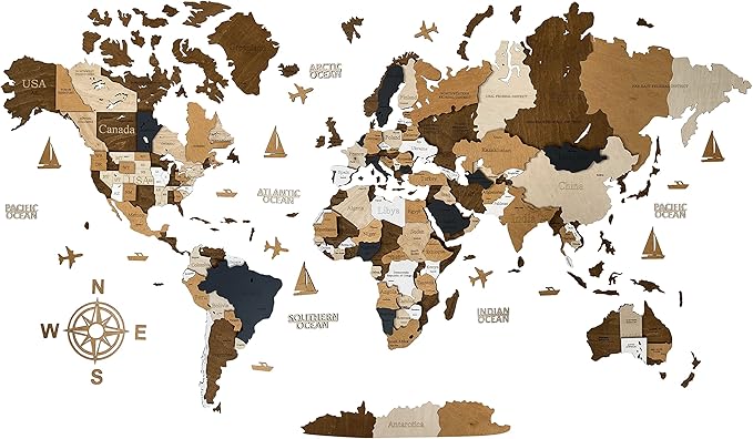 Wooden World Map 3D Art Large Wall Decor - Size (M, L, XL) Any Occasion Gift Idea - Wall Art For Home, Kitchen or Office
