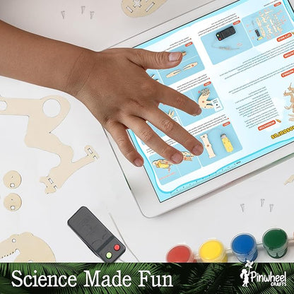 Pinwheel Crafts Robotic Dinosaur Arts & Crafts Science Kit for Kids Ages 6-12 – Wooden Dinosaur Toys with Paints – Ideal Gift for 6-Year-Old Boys