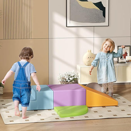 Qaba Foam Play Set for Toddlers and Children, Easy-to-Clean 4 Piece Soft Indoor Climber & Safe Kids Climbing Set for Crawling or Sliding, Assorted