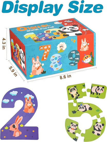 Wooden Puzzles for Kids, Montessori Numbers Puzzles Animal Puzzle for Toddlers, Preschool Learning Toys Educational STEM for Boys Girls Ages 3+