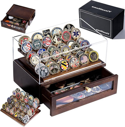 Premium Challenge Coin Display Case for 100 Coins - 360° View & Interchangeable Panels - Military, Police, Fire Fighter Gift for Retirement, Promotion