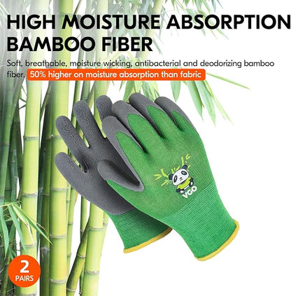 Vgo... 2-Pairs Age 3-5Kids Garden Gloves, Bamboo Fibre Toddler Gardening Gloves, Children Yard Safety Work Gloves,Rubber (Size XXXS, Green, KID-RB6026)