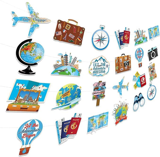 4Pcs Travel Party Banners for Travel Party Decorations Pre-Assembled Let The Adventure Begin Banner Graduation Retirement Job Career Change Farewell Banner Decor for Let the Ddventure Begin Decoration