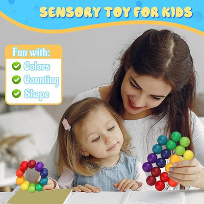 3 PCS Colorful Ball Fidget Ring Toy for Kids Toddlers, Fidget Chain Airplane Car Travel Trip for Age 3-8, Rainbow DIY Sensory Puzzle Toy for Easter Eggs Basket Stuffer Gifts