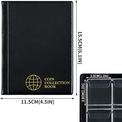 Coin Collection Album - Coin Holder Book Coin Storage Album Money Penny Pocket for Collectors CS01 (Pocket Size 30x30mm/1.2x1.2 in[120 Pockets], Elegant Black)