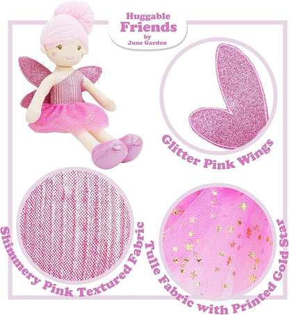June Garden 12" Enchanted Garden Fairy Doll Elida - Plush Stuffed Soft Doll Girl Gift - Pink Outfit and Wings