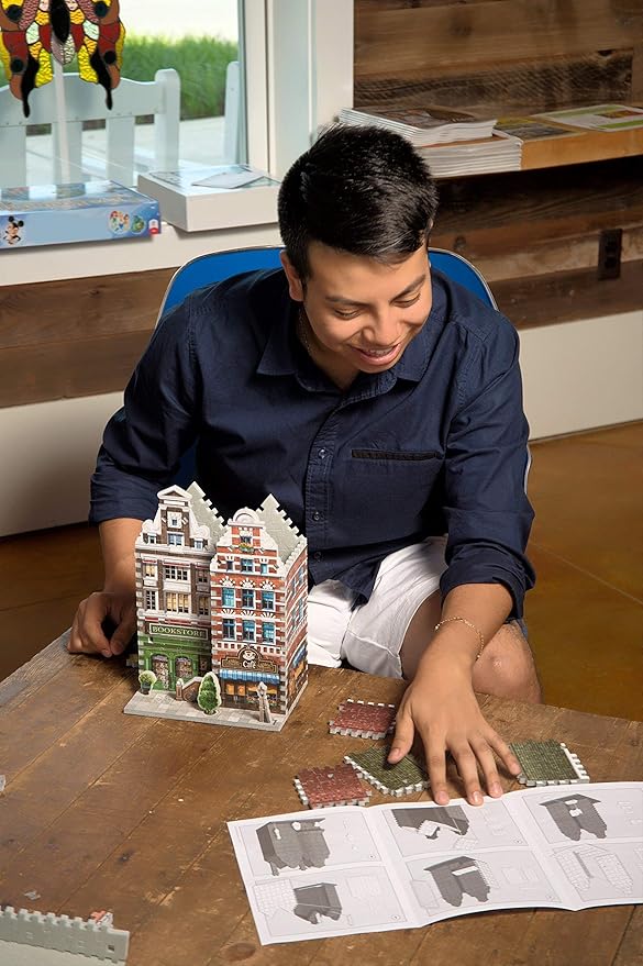 Wrebbit3D Café 3D Puzzle | Urbania Collection | 285 Jigsaw Puzzle Pieces | Charming and Unique Streetscape of a Small Town