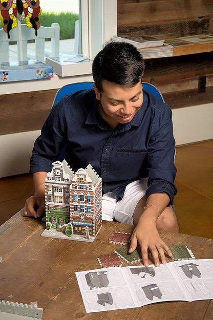 Wrebbit3D Café 3D Puzzle | Urbania Collection | 285 Jigsaw Puzzle Pieces | Charming and Unique Streetscape of a Small Town