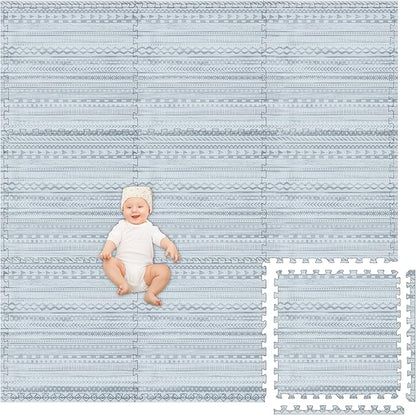 Play Platoon Non-Toxic Large Kids Play Mats for Floor, 9 Tile 72 x 72 inch - Extra-Thick Foam Tiles, 24 x 24 inch Puzzle Mat Pieces, Neutral Playmat Rug for Toddler & Childrens Playroom - Acadia Print