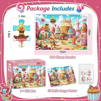 100 Piece Puzzles for Kids Ages 4-8,Kids Puzzles Ages 4-6 6-8 8-10 Dessert Cartoon Puzzle 100 Piece for 4 6 8 Years Old Jigsaw Puzzles for Adults Toddler Children Seniors Toys Puzzle Games Gift