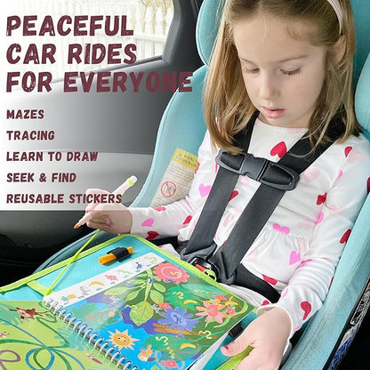 Totebook Kids Travel Educational Activity Book with Washable Markers - Car and Airplane Activities, Learning Toys for Toddlers- Reusable Stickers for Ages 4, 5, 6 (Jungle & 2 Extra Books)