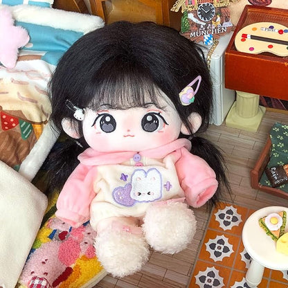CALEMBOU Plush Doll, 20cm Cute Cotton Doll with Skeleton, Anime Plushies Soft Stuffed Dress Up Dolls, Kawaii Plush Toys Gift Come with Clothes (Doll&Clothes-Doufu-B)
