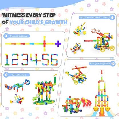 STEM Building Toy for Toddlers 200Pieces Tube Pipe Toy,Educational Preschool Game for 3+ Years,Learning Building Blocks Play with Storage Box Gift Kit,Montessori Toys for Boys & Girls
