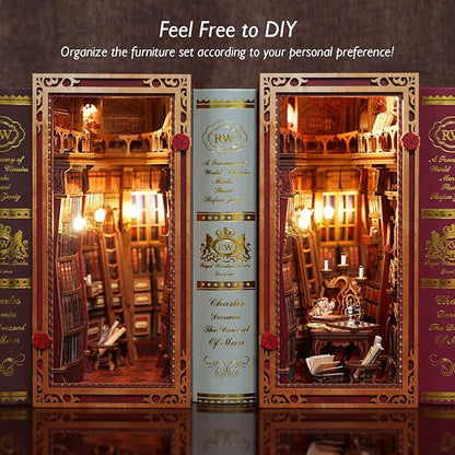 DIY Book Nook Kit, Beauty and The Beast, Dollhouse Miniature, Booknook Bookshelf Insert Decor Alley 3D Wooden Puzzle, Bookends Model Building Kit with LED Light for Adults, Enchanted Library