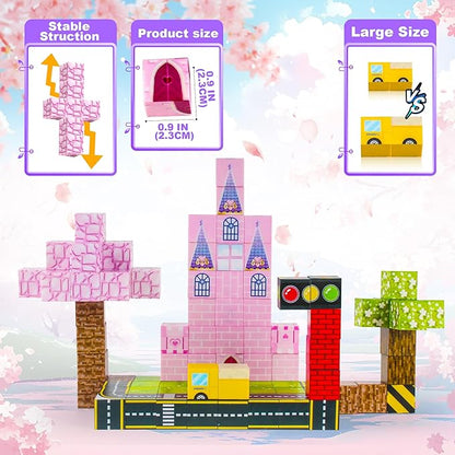 Magnetic Blocks 96 PCS Magnet World Princess Pink Castle World,Toys for 3+ Years Old Girls Boys, Montessori Sensory STEM Preschool Outdoor Toddler Toys, Christmas Birthday Gifts for Kids