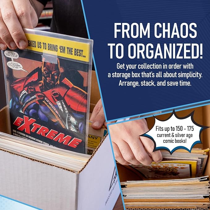 Premium Short Comic Book Storage Box (5 Pack - White). Thick Cardboard Comic Book Box/Cabinet. Comics Books Bin for 150-175 Collectibles. Comics Boxes Storage Case/Cabinet to Showcase Collectibles.