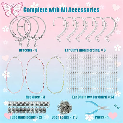 GO2HEJING Charm Bracelet Making Kit for Girls, Jewelry Making Kit for Girls 8-12, Ear Cuff/Necklace Craft Kit, Cute Face Temporary Tattoos for Kids, Unicorn Toys for Teenage Birthday Gift (Forest)