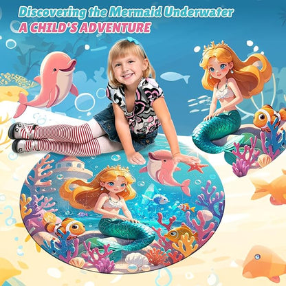 ELX 70 Piece Large Floor Puzzle for Kids Ages 4-8,Mermaid Princess & World Map Jigsaw Puzzles,Double-Sided Ocean Round Puzzles for Toddlers,Educational Toys for 4-8 Year Old Boys&Girls (22.5 Inch)