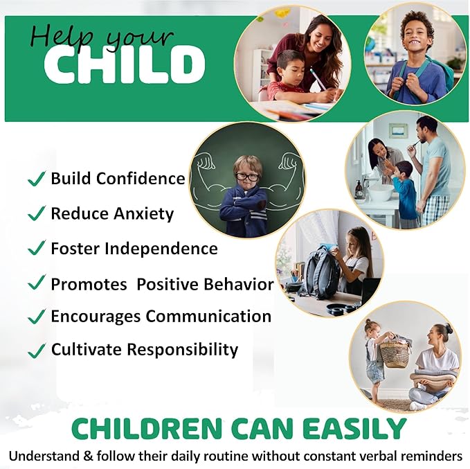 Visual Schedule & Chore Reward Chart –Daily Planner with 133 Picture Cards for Routines and Learning Structure at Home, School, Centers and in The Community –Great for ADHD & Autism Behavior Support.