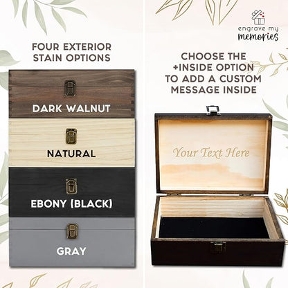 Personalized Wooden Keepsake Box - Custom Memory Box for Photos Jewelry Letters Rustic Memento Box for Wedding Anniversary Birthday Thanksgiving Retirement Gifts Engraved Keepsakes - Storage Boxes