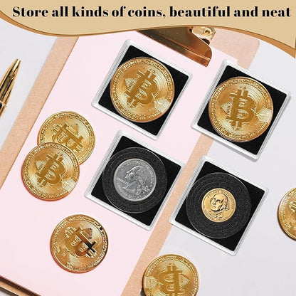 80 Pcs Adjustable Acrylic Coin Collection Cases with Sponges, Coin Snap Holder, Silver Dollar Protection Cases for Collectors, Coin Dollar Collection Supplies(20mm-40mm)