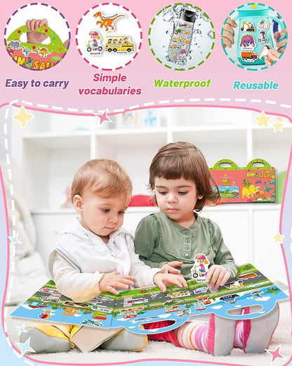 2 Pack Vehicle Dinosaur Reusable Sticker Book for Toddlers 2-4 Years, Toddler Sticker Book for Kids, Toddler Activities Crafts Preschool Learning Travel Birthday Gifts for Boys Girls