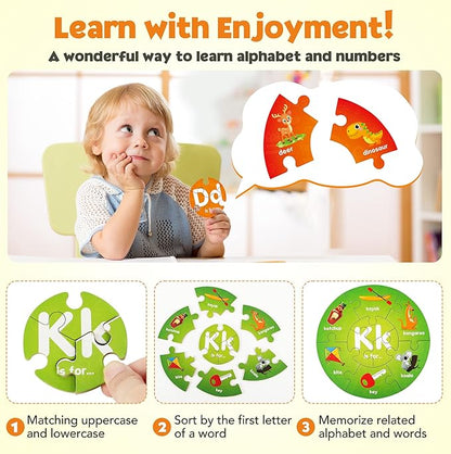 SYNARRY Number and Alphabet Puzzles for Kids Ages 4-6, Alphabet Learning Toys for Kids Ages 3-5, ABC Puzzles Preschool Learning Activities Educational Toys Gifts for 3 4 5 6 7 8 Year Old Boys Girls