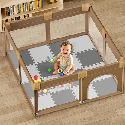 16Pcs Baby Play Mat for Floor, Foam Floor Tiles for Kids with Interlocking, Squares Foam Puzzle Carpet for Playroom, Crawling Rug for Babies 6-12 Months,Toddlers,11.8 * 11.8 * 0.6In Each,Grey White