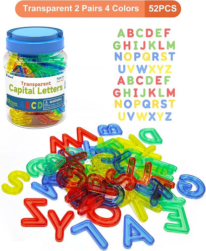 Transparent Capital Letters 52 Pcs for Light Table,Light Table Toys and Manipulatives for Kids,Educational Alphabet Set