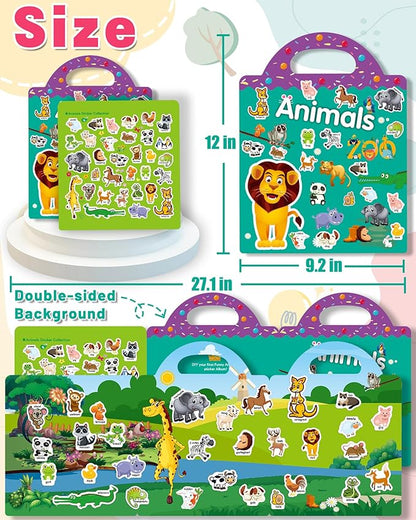 Reusable Animal Sticker Book for Kids Toddlers 2-4 Years, Preschool Learning Activities Waterproof Sticker Books for Teens Girls Boys