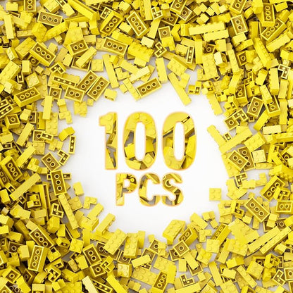 100 Piece Yellow Bricks Bulk, 12 Size Classic Building Blocks, Compatible With Lego Parts and Pieces