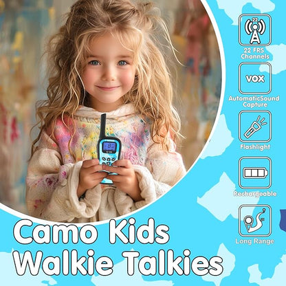 Qniglo Kids Walkie Talkies Rechargeable with USB Charger, 3 Pack Walki Talki for 3-12 Years Old Boys Girls Toys Gifts, Walkie-Talkies with Flashlight Lanyard for Camping Games and Indoor Playing
