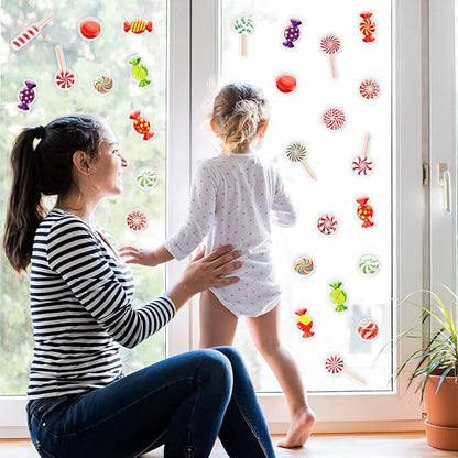 20 PCS Christmas Thick Gel Clings Winter Christmas Peppermint Window Gel Clings Decals Stickers for Kids Toddlers and Adults Home Airplane Classroom Nursery Christmas Holiday Party Supplies