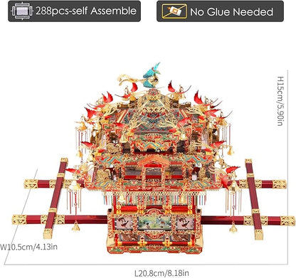 Piececool 3D Puzzles for Adults Metal Model Kits, Bridal Sedan Chair DIY 3D Metal Puzzle, Chinese Traditional Culture 3D Model Building Kit for Women,Great Gift, 288 Pcs