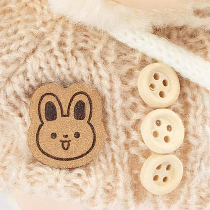 17cm Doll Outfits for Labubu - Kawaii Chic Style Set for 17cm Dolls, Cute Doll Clothes with Accessories - Button Up Stripe Brown Sweater + White Hat + White Bag (Clothes Only)