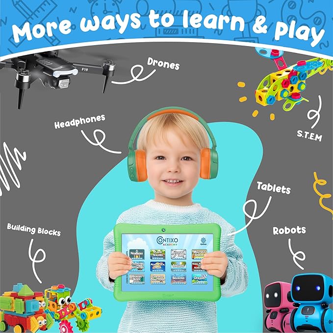 Contixo 10" Android Kids Tablet Bundle - 32GB, 80+ Disney Storybooks ($350 Value), Parental Controls, Kid-Proof Case w/Kickstand & Stylus, Headphones & Sleeve Bag - Green