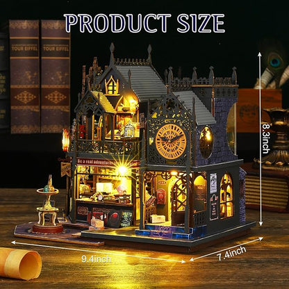 Miniature Dollhouse Kits, Tiny House Kit and Light, Doll House Kits for Adults to Building, Unique Gift for Birthday Christmas Day, Time Castle