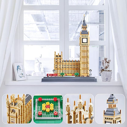 Micro Building Blocks - Big Ben London Famous Architecture Model, 6473 Pieces, Advanced DIY Puzzle for Adults & Teens 14+, Collectible Display Set, Creative Gift Idea