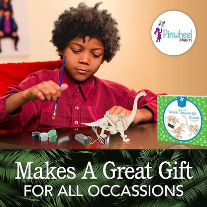 Pinwheel Crafts Robotic Dinosaur Arts & Crafts Science Kit for Kids Ages 6-12 – Wooden Dinosaur Toys with Paints – Ideal Gift for 6-Year-Old Boys