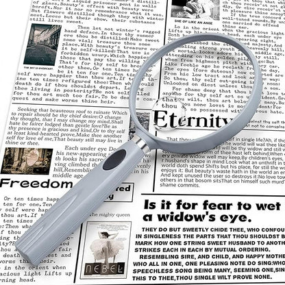 Feosky Handheld Reading Magnifier, 10X 30X Magnifier, 75mm Shatterproof Lens, Non-Slip Handle for Adults Close Work, Seniors Reading and Kids Nature Exploration, Hobby Observation(Grey)