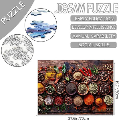 Tucocoo Variety of Spices Jigsaw Puzzle 1000 Pieces Puzzles for Adults, Rustical Wood Natural Kitchen Art Puzzles for Challenging Family Activity Games 27 x 20 inch Colorful DIY Puzzle for Home Decor