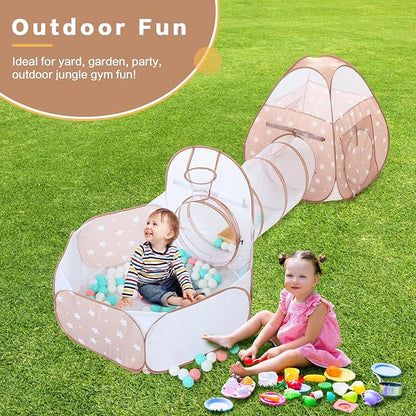 SISTICKER 3 in 1 Kids Play Tent: with Baby Ball Pit and Play Tunnel - Toddler Climbing Toys for Boys Girls Babies - Indoor Outdoor Pop Up Tunnel Toys Gift for Year Old (Balls NOT Included)