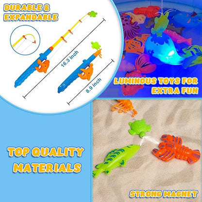 Kiditos 60PCS Magnetic Fishing Bath Game Set, Swimming Fish for Bathtub, Water Table Toys for Toddlers Kids Age 3-6, Pool Toys for Pretend Play, Education Teaching & Learning Colors