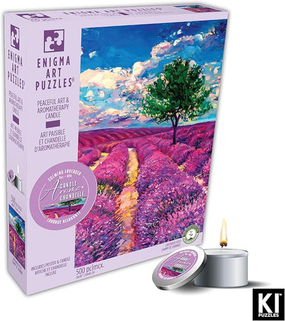 KI Puzzles 500 Piece Puzzle for Adults Aromatherapy Lavender Jigsaw with Scented Candle from Playview Brands