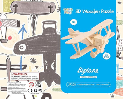 Georgie Porgy 3D Wooden Puzzles for Kids Toys Construction Woodcraft Kits DIY Model Puzzle Kits Birthday Gifts Pack of 3 (Biplane Off-Road Vehicle Yacht)