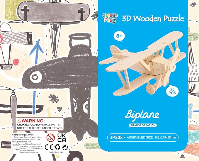 Georgie Porgy 3D Wooden Puzzles, DIY Models Kits for Kids, Dinosaur Animal Airplane Car Woodcraft Construction Toy DIY Projects (Airplanes Off-Road Vehicle Cars Yacht)