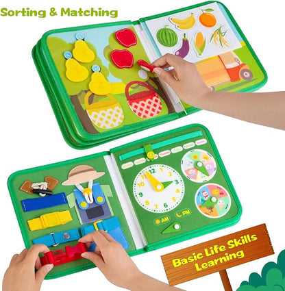 Quanquer Farm Busy Book With Talking Flash Cards for Toddlers 1-3 - Montessori Busy Board for Boy Girl Birthday Gift - Learning Educational Toys with 224 Sight Words - Airplane Car Toddler Travel Toys