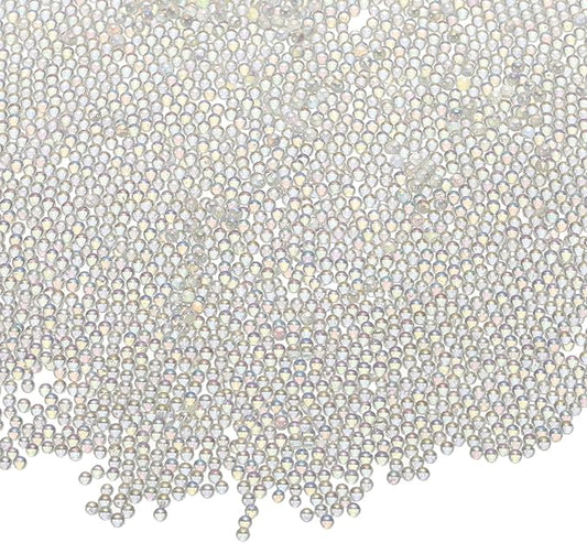 Iridescent Glass Tiny Bubble Beads, 1.0-1.5mm 10g No Hole Micro Mini Round White Transparent Water Droplets Beads - Applications: for Resin Filler, Nail Art, Dollhouse Bath Tub