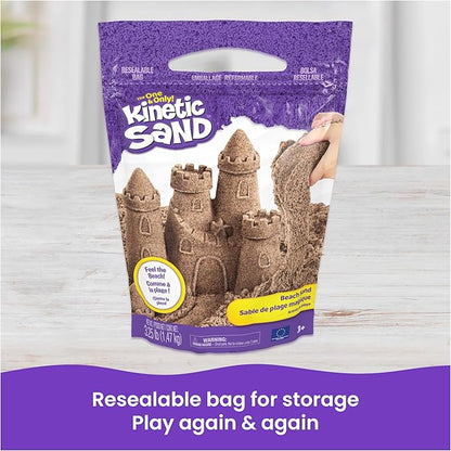 Kinetic Sand, 3.25lbs Beach Play Sand, Moldable Sensory Toys for Kids, Resealable Bag (Packaging May Vary), for Ages 3 and up